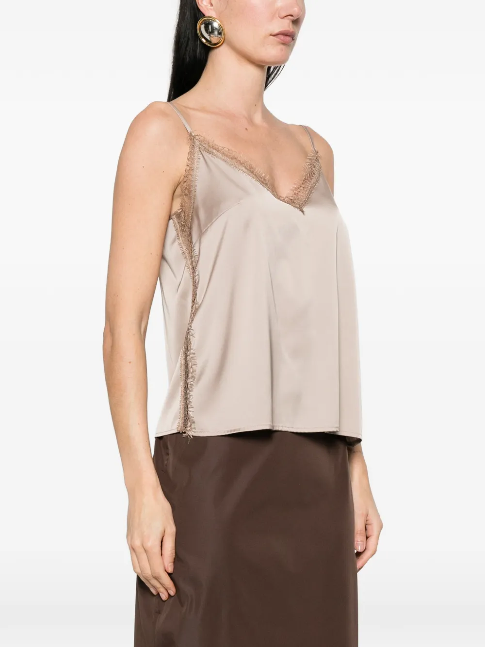  Imperial Lace-trim V-neck Top - Neutrals 