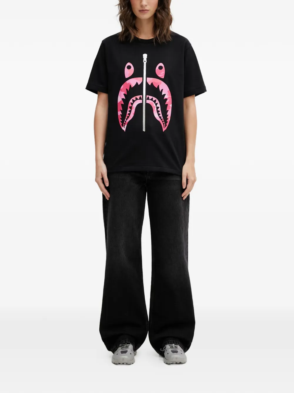 A BATHING APE shark-print T-shirt Zwart