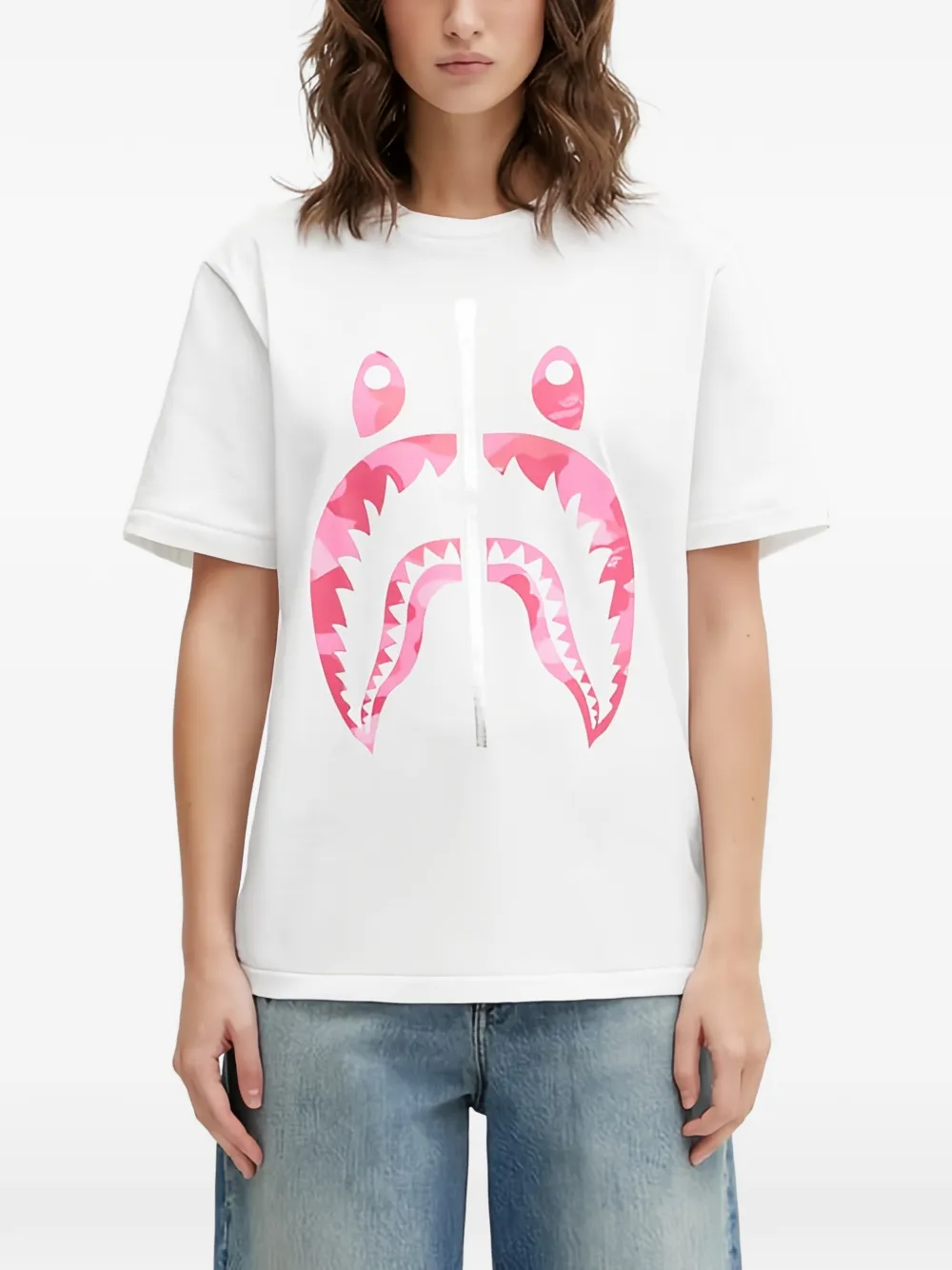 A Bathing Ape Camo Shark Graphic T-shirt In White