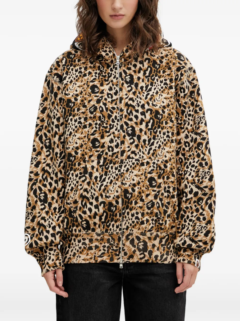 A BATHING APE® leopard-print zip-up hoodie - Nude