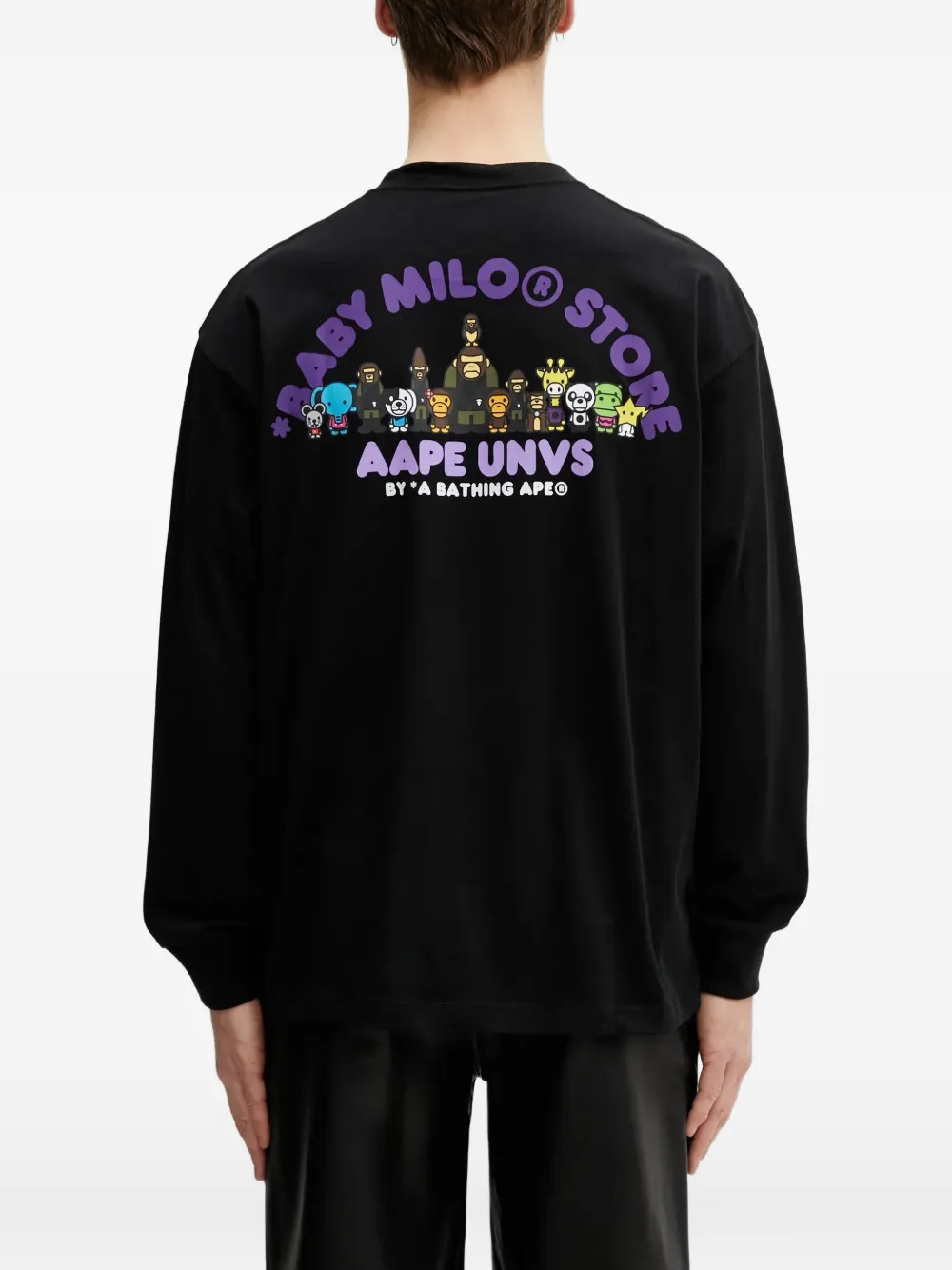 AAPE BY *A BATHING APE Baby Milo T-shirt met lange mouwen en grafische print Zwart