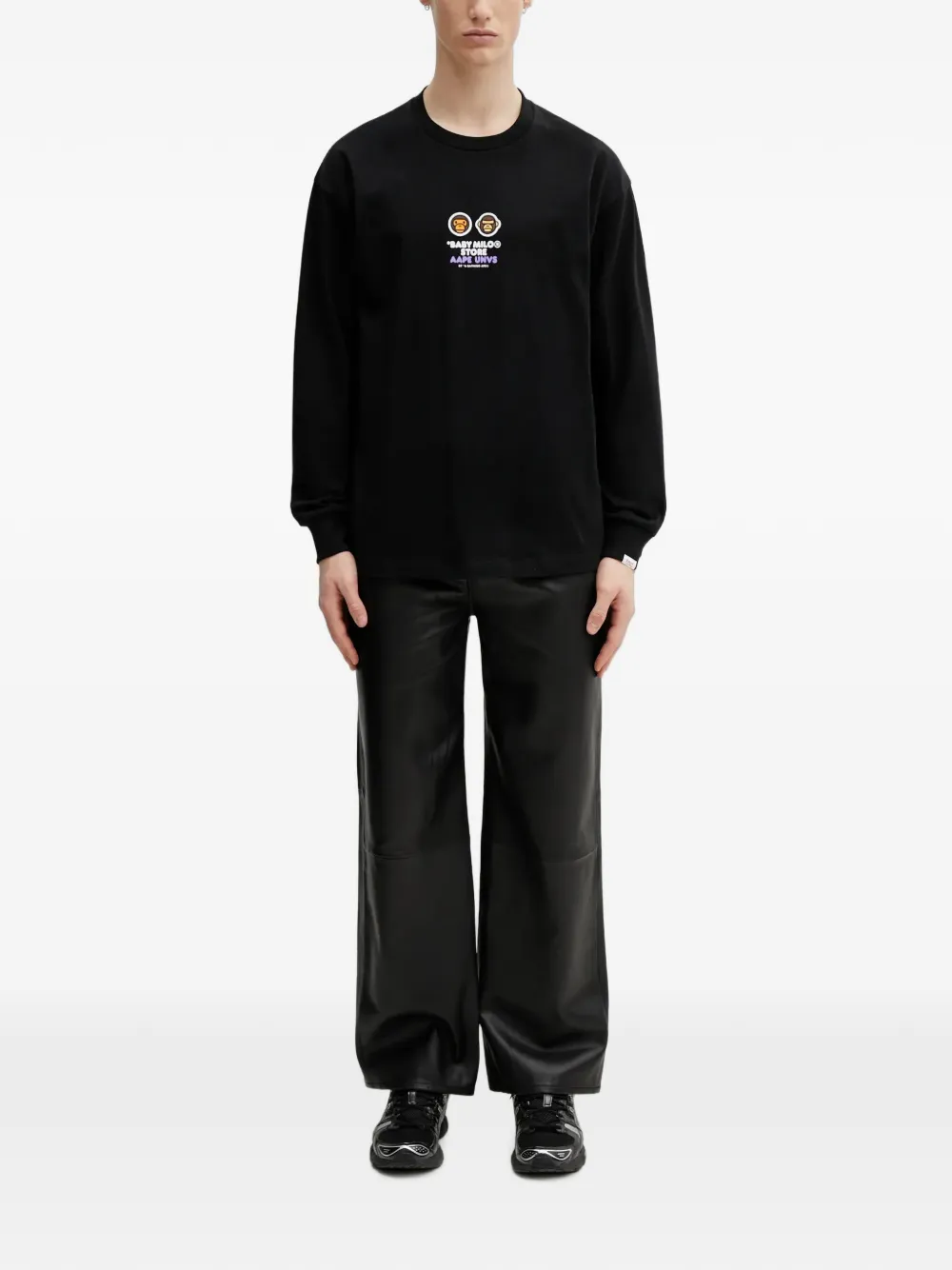 AAPE BY *A BATHING APE Baby Milo T-shirt met lange mouwen en grafische print Zwart
