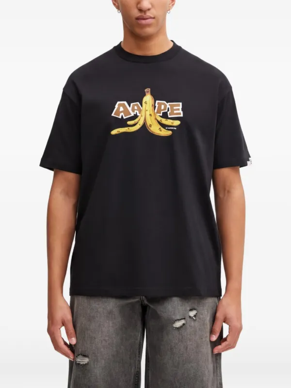 【あ】A BATHING APE Tシャツ AAPE BY *A BATHING APE® Camiseta Com Estampa De Banana | Preto
