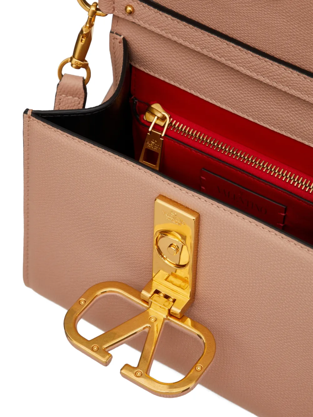 Valentino Garavani Vsling kleine handtas van korrelig kalfsleer Beige