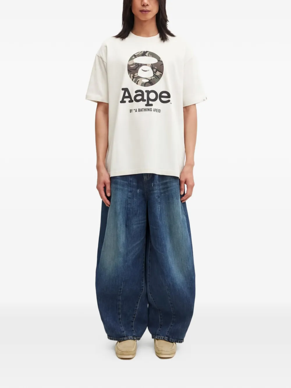 AAPE BY *A BATHING APE T-shirt met logoprint Beige
