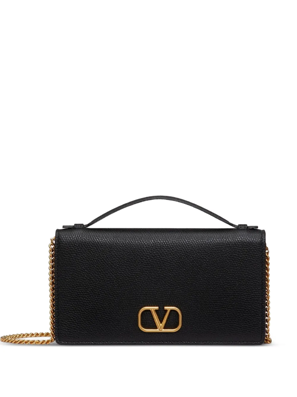 Valentino Garavani VLogo Signature grainy calfskin wallet with chain - Nero