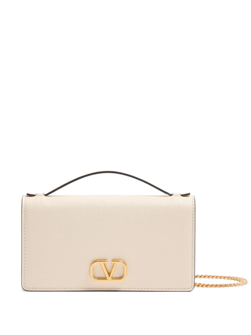 Valentino Garavani VLogo Signature grainy calfskin wallet with chain - Neutrals
