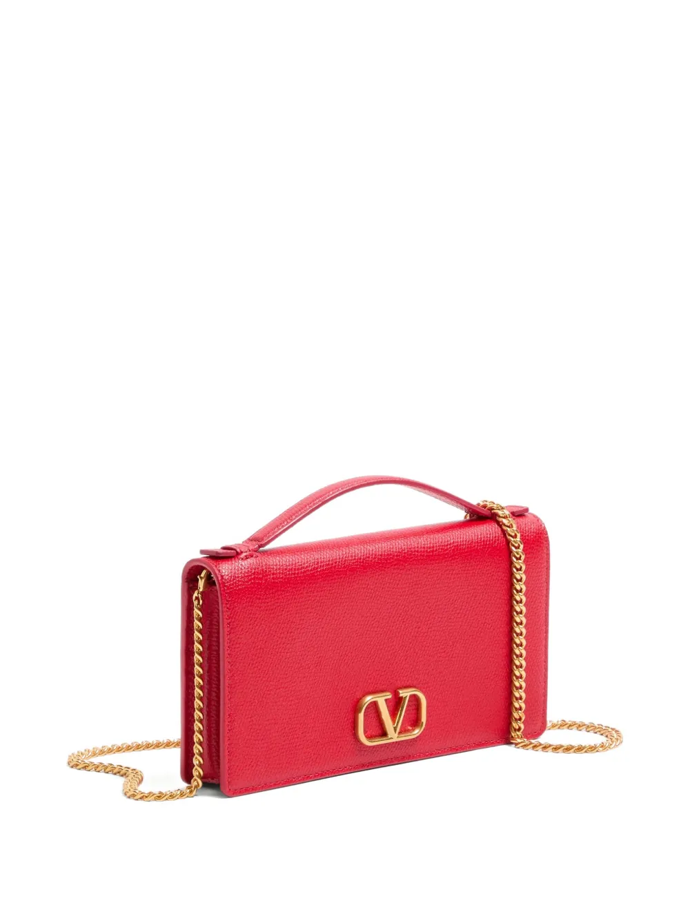 Valentino Garavani VLogo Signature portemonnee van bewerkt kalfsleer met ketting Rood