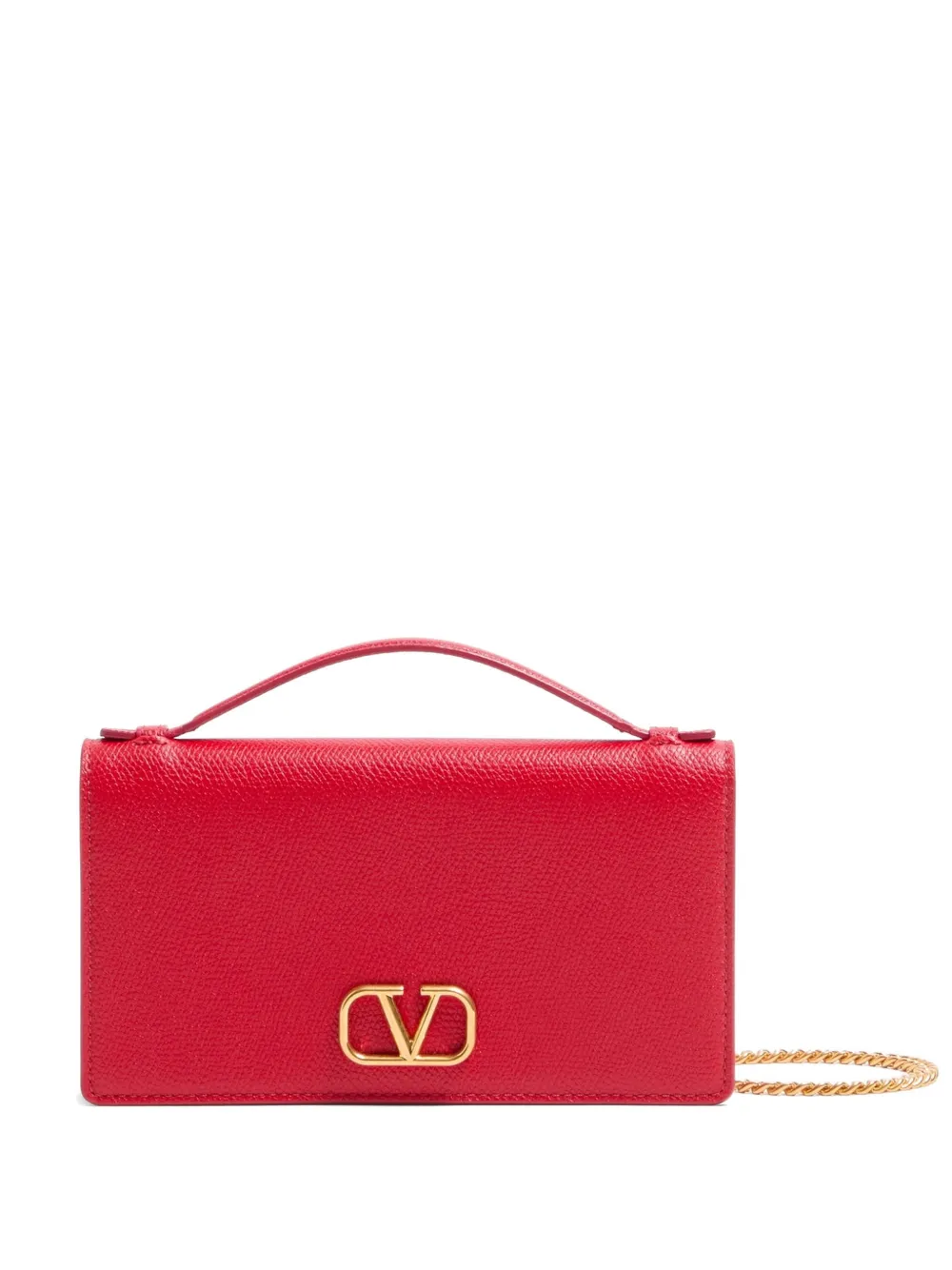 Valentino Garavani Portafoglio VLogo Signature in pelle di vitello con catena - Rosso