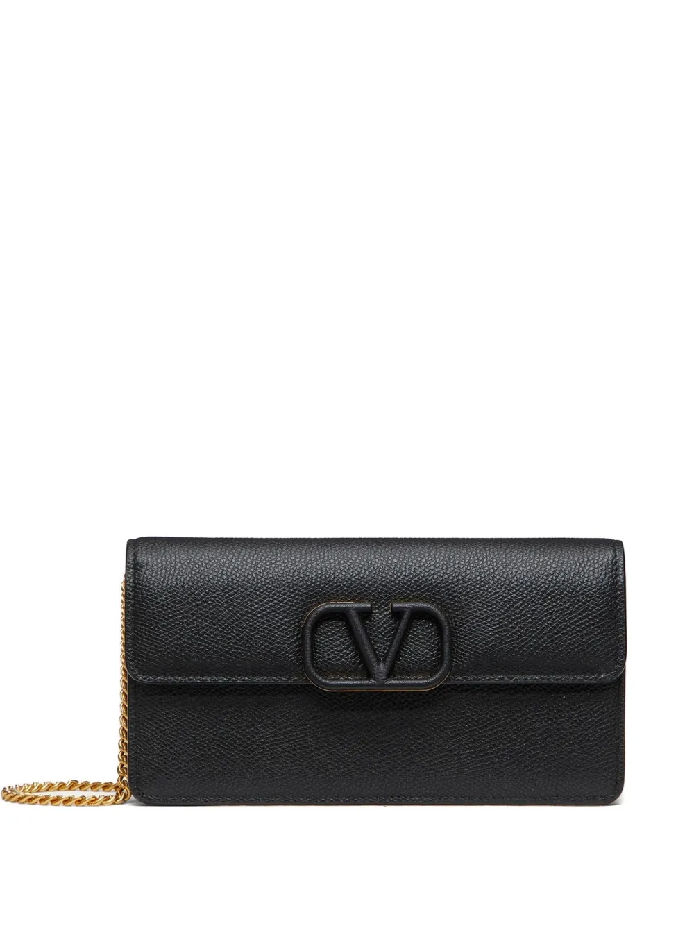 Valentino Garavani VLogo Signature grainy calfskin wallet with chain - Nero