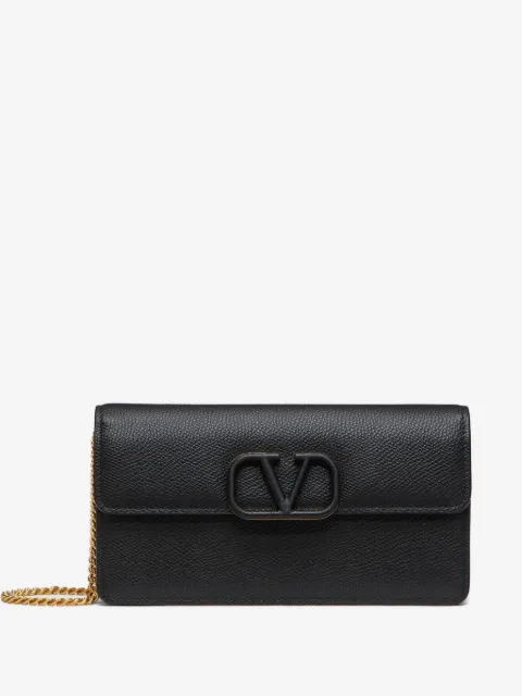 Valentino Garavani portefeuille VLogo Signature en cuir de veau grainé avec chaîne