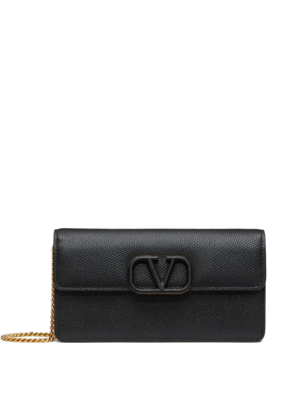 Valentino Garavani VLogo Signature grainy calfskin wallet with chain - Schwarz