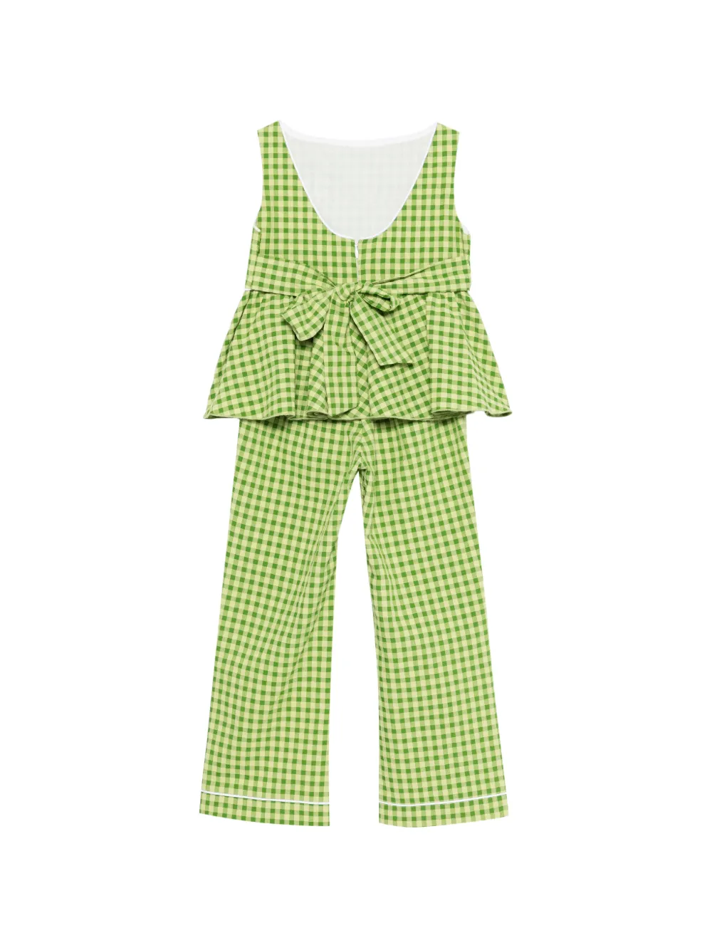  La Stupenderia Gingham-pattern Peplum-hem Trousers Set - Green 