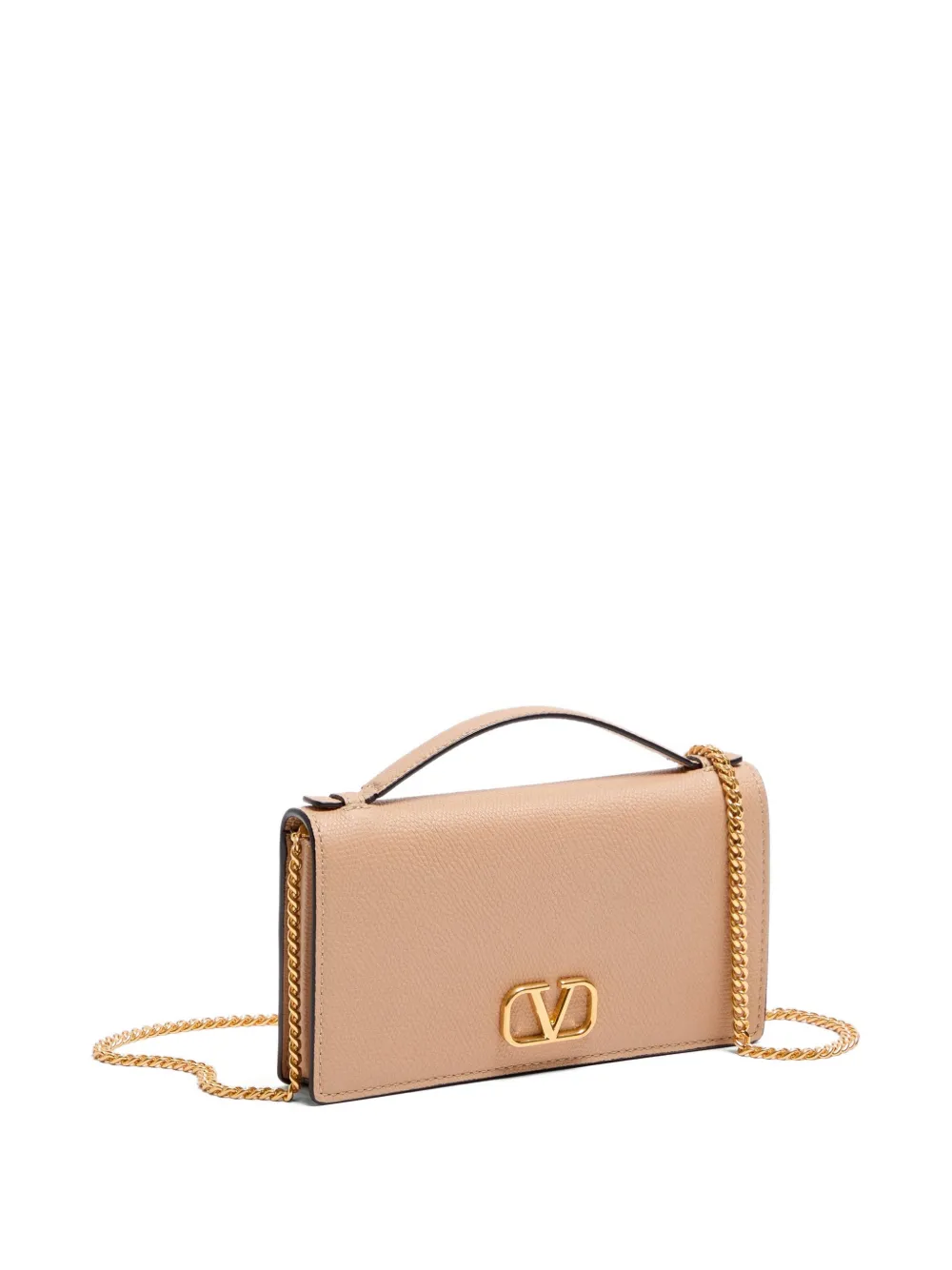 Valentino Garavani VLogo Signature portemonnee van bewerkt kalfsleer met ketting Beige