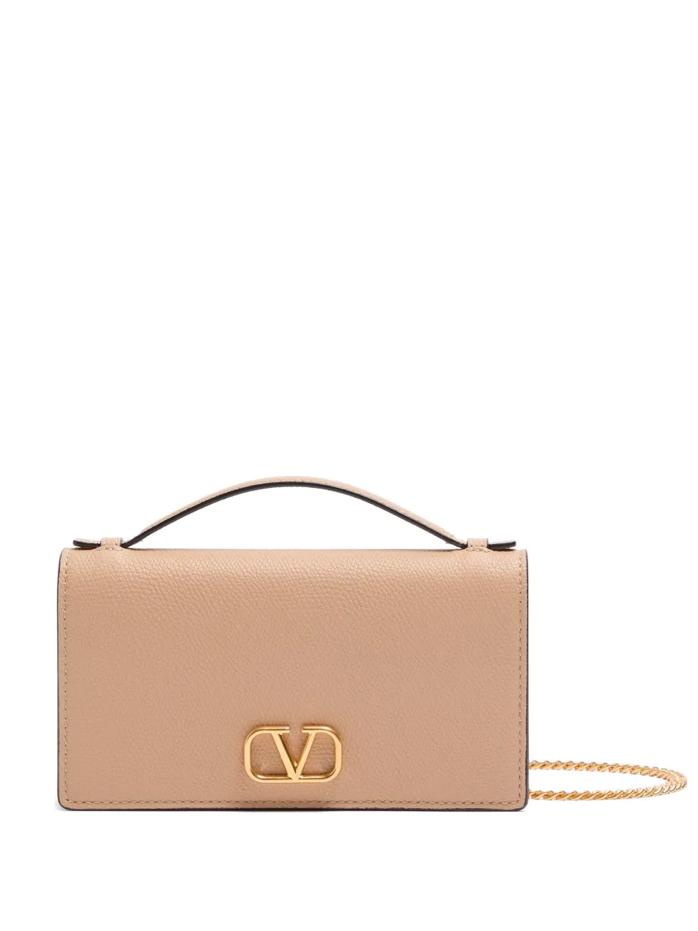 Valentino Garavani VLogo Signature grainy calfskin wallet with chain - Toni neutri