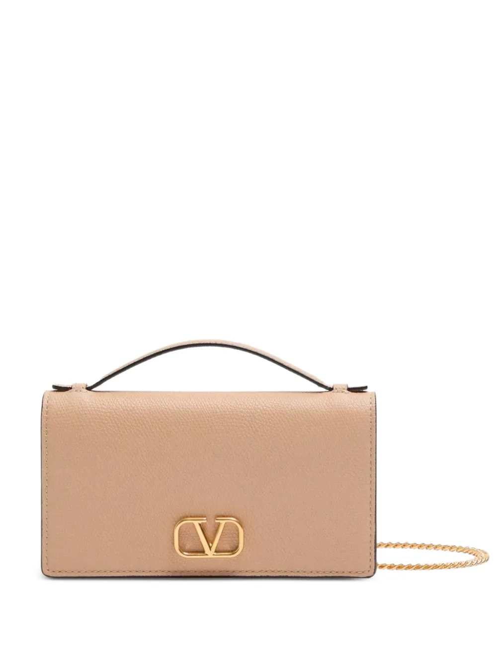 Valentino Garavani VLogo Signature grainy calfskin wallet with chain - Nude