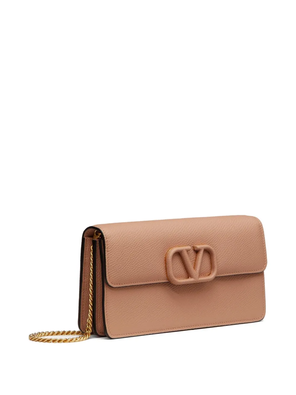 Valentino Garavani VLogo Signature portemonnee van bewerkt kalfsleer met ketting Beige