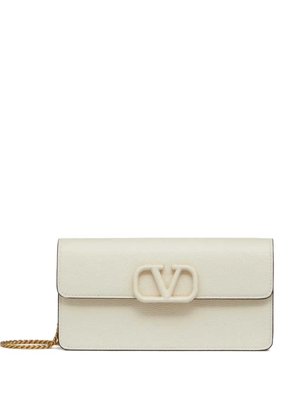 Valentino Garavani VLogo Signature grainy calfskin wallet with chain - Toni neutri