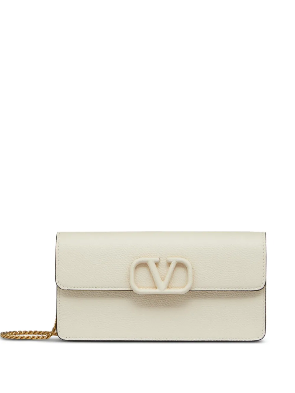 Valentino Garavani VLogo Signature grainy calfskin wallet with chain - Toni neutri