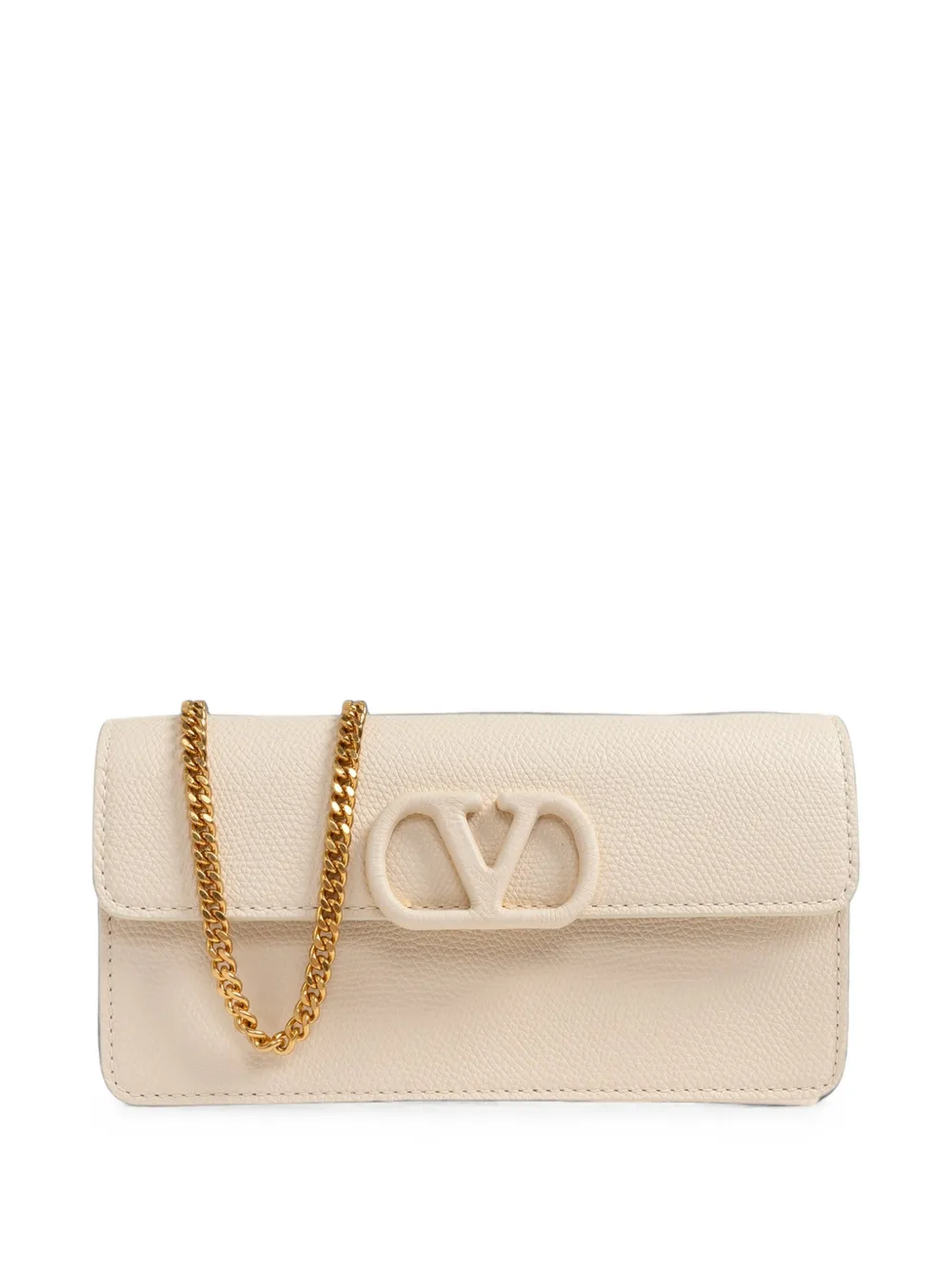 Valentino Garavani VLogo Signature grainy calfskin wallet with chain - Toni neutri