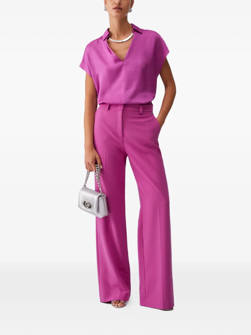  Liu Jo V-neck Satin Blouse - Pink 