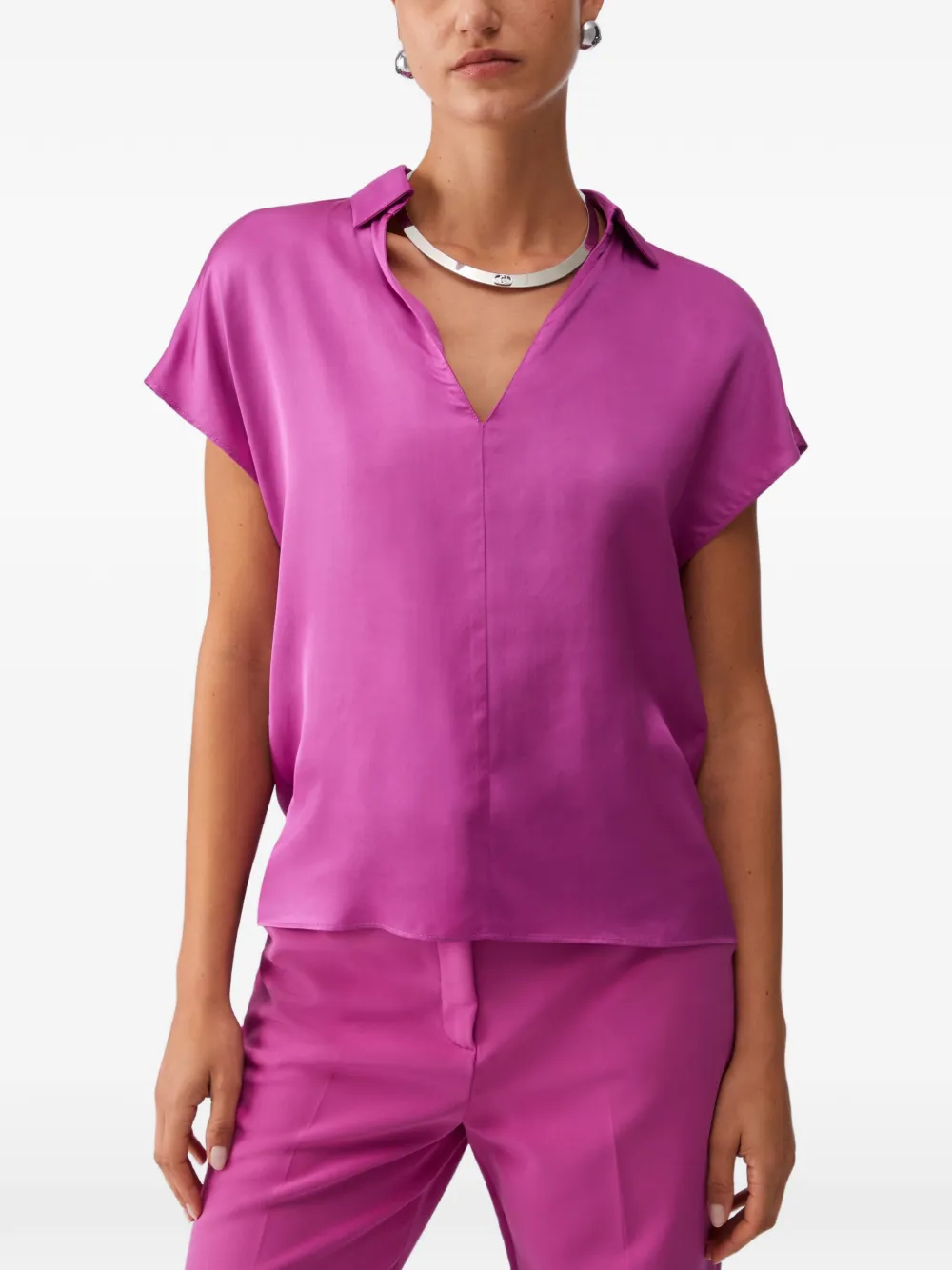  Liu Jo V-neck Satin Blouse - Pink 