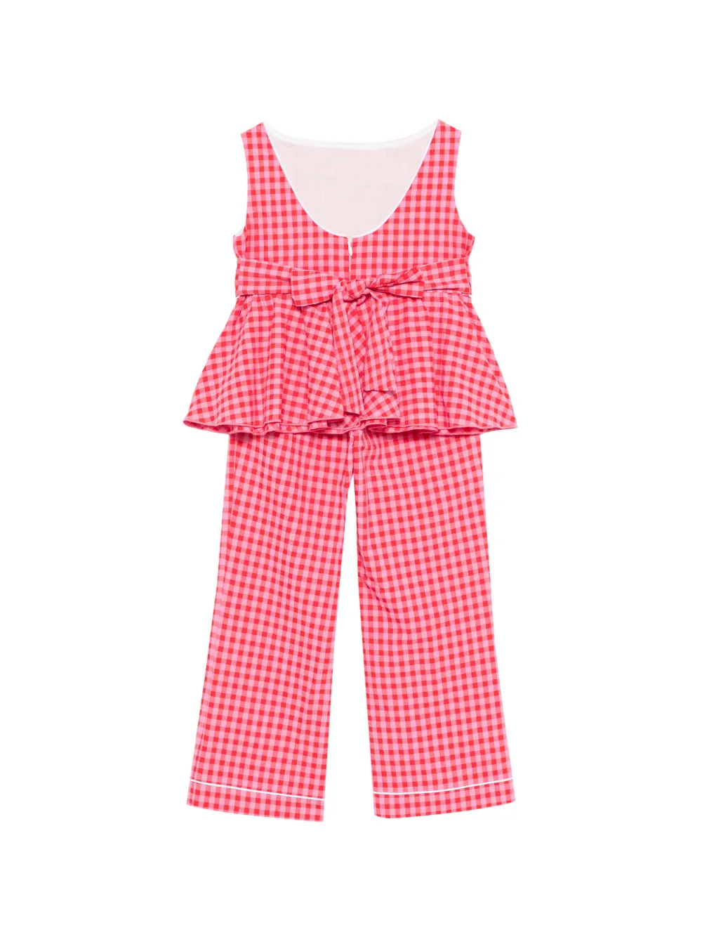  La Stupenderia Gingham-pattern Peplum-hem Trousers Set - Red 