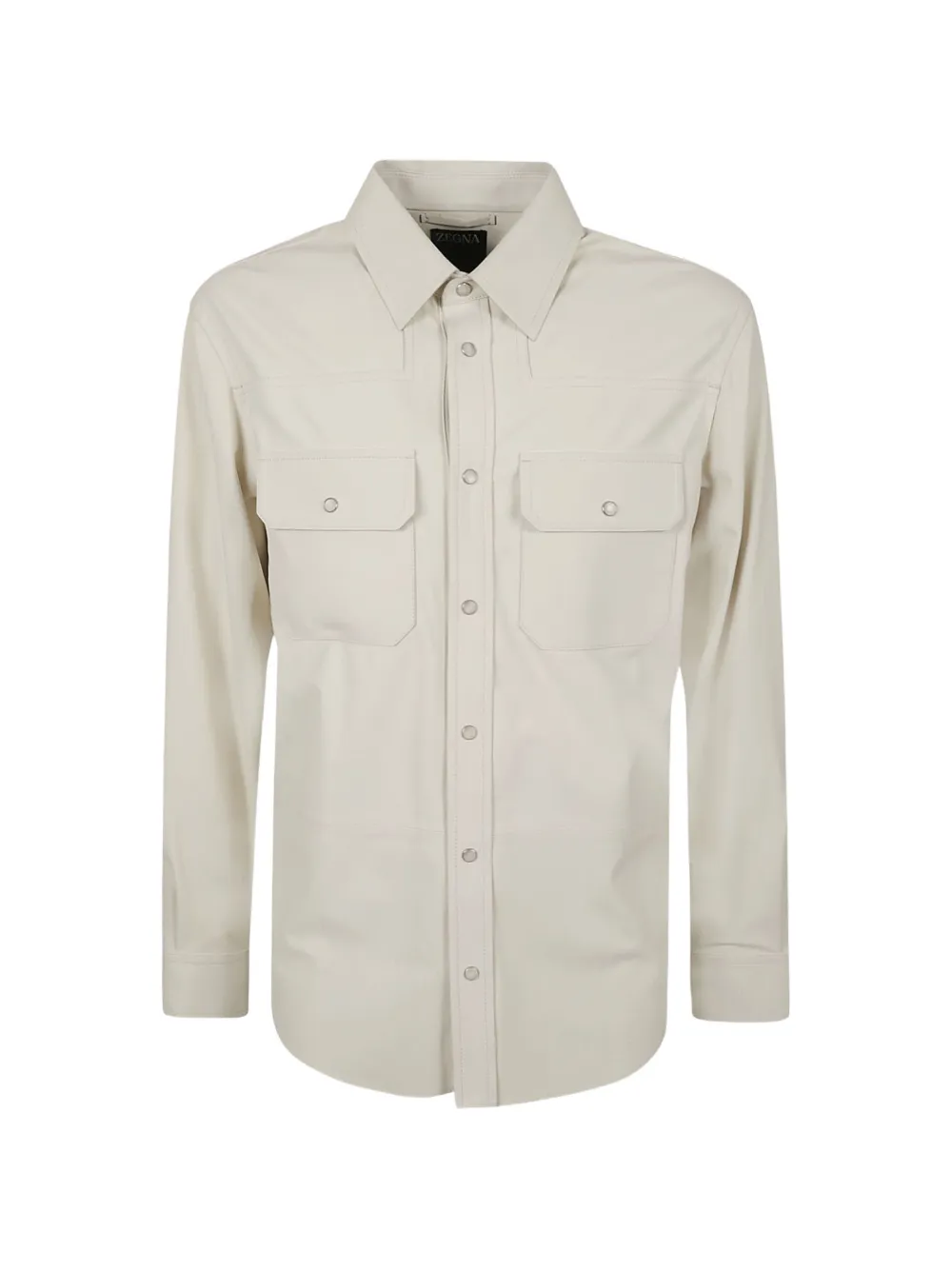 Zegna buttoned-up pocket-detail leather shirt - Toni neutri