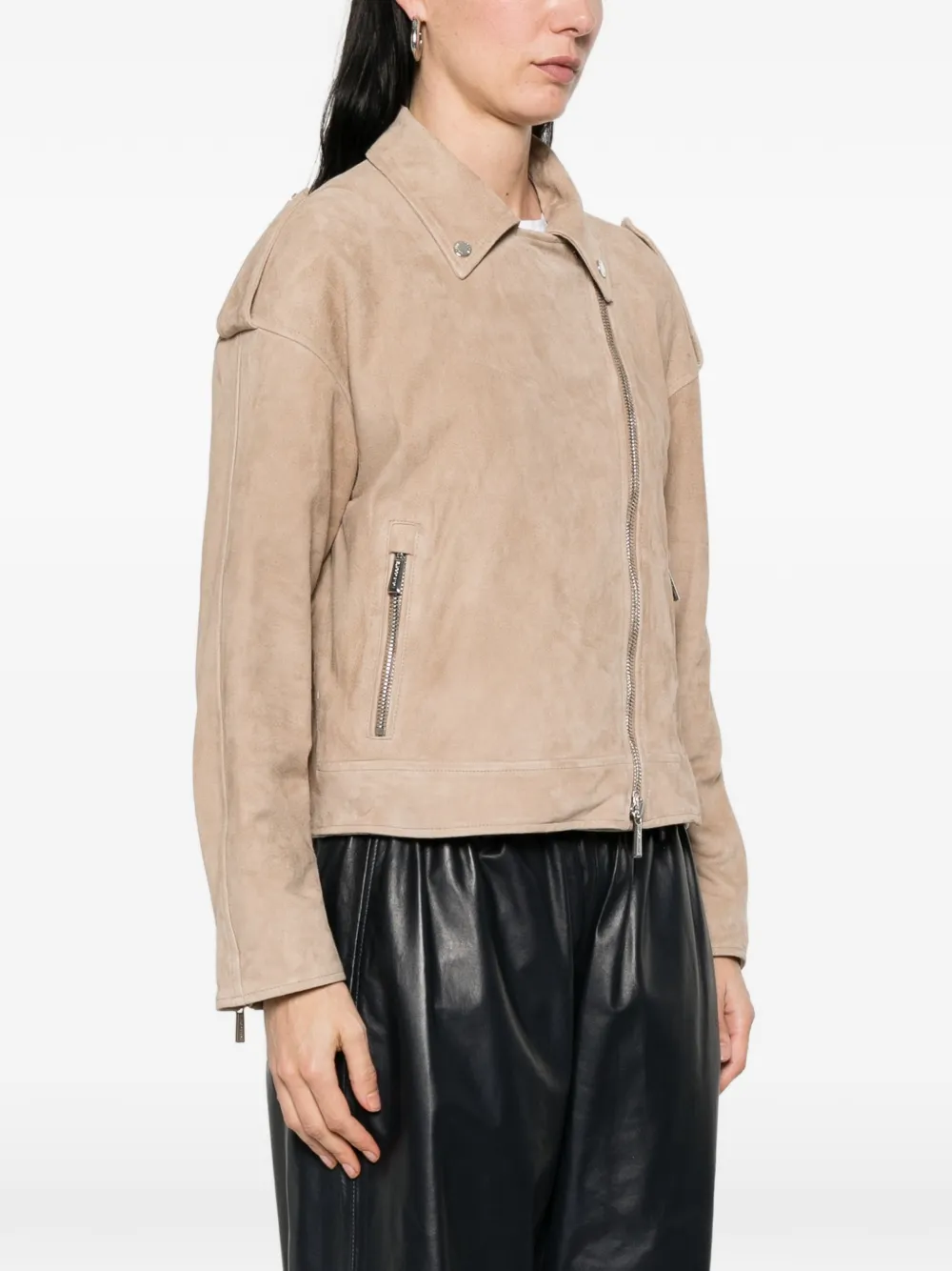  Moorer Loette Zip-fastening Leather Jacket - Neutrals 