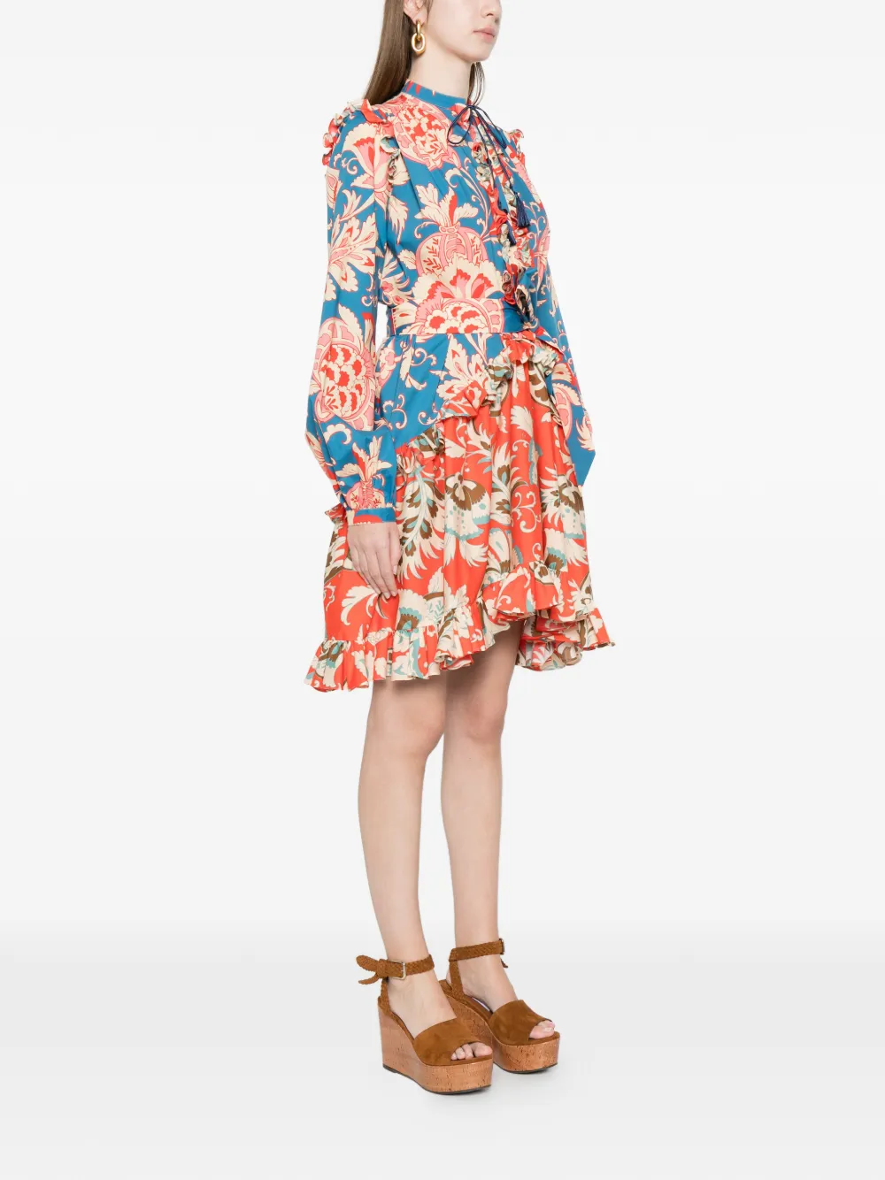 ETRO Mini-jurk met bloemenprint en ruches Blauw
