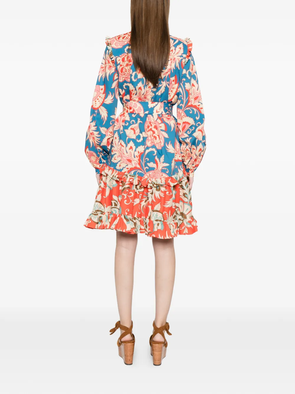 ETRO Mini-jurk met bloemenprint en ruches Blauw