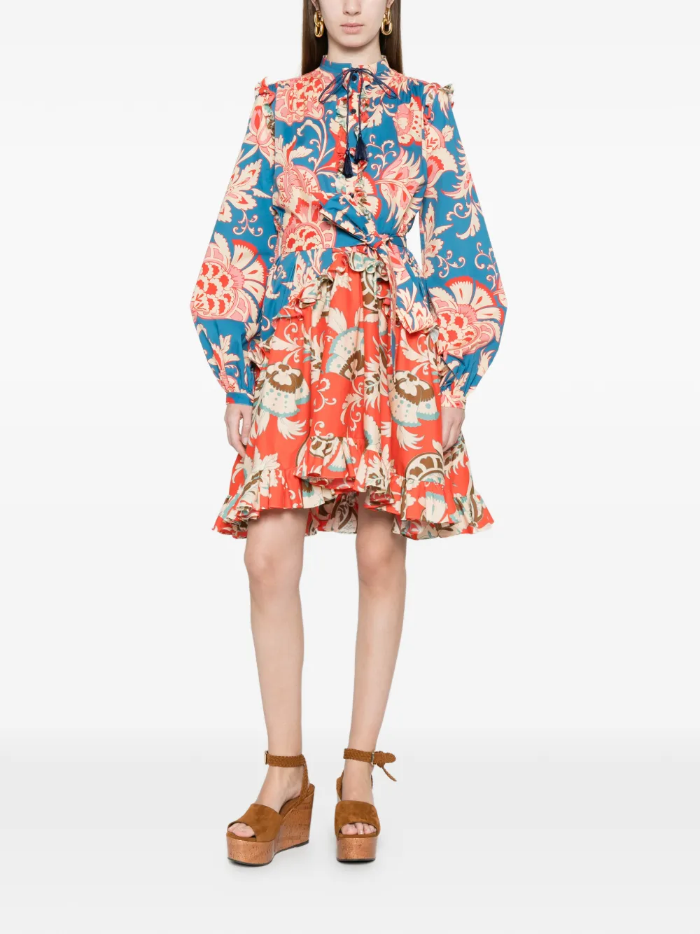 ETRO Mini-jurk met bloemenprint en ruches Blauw