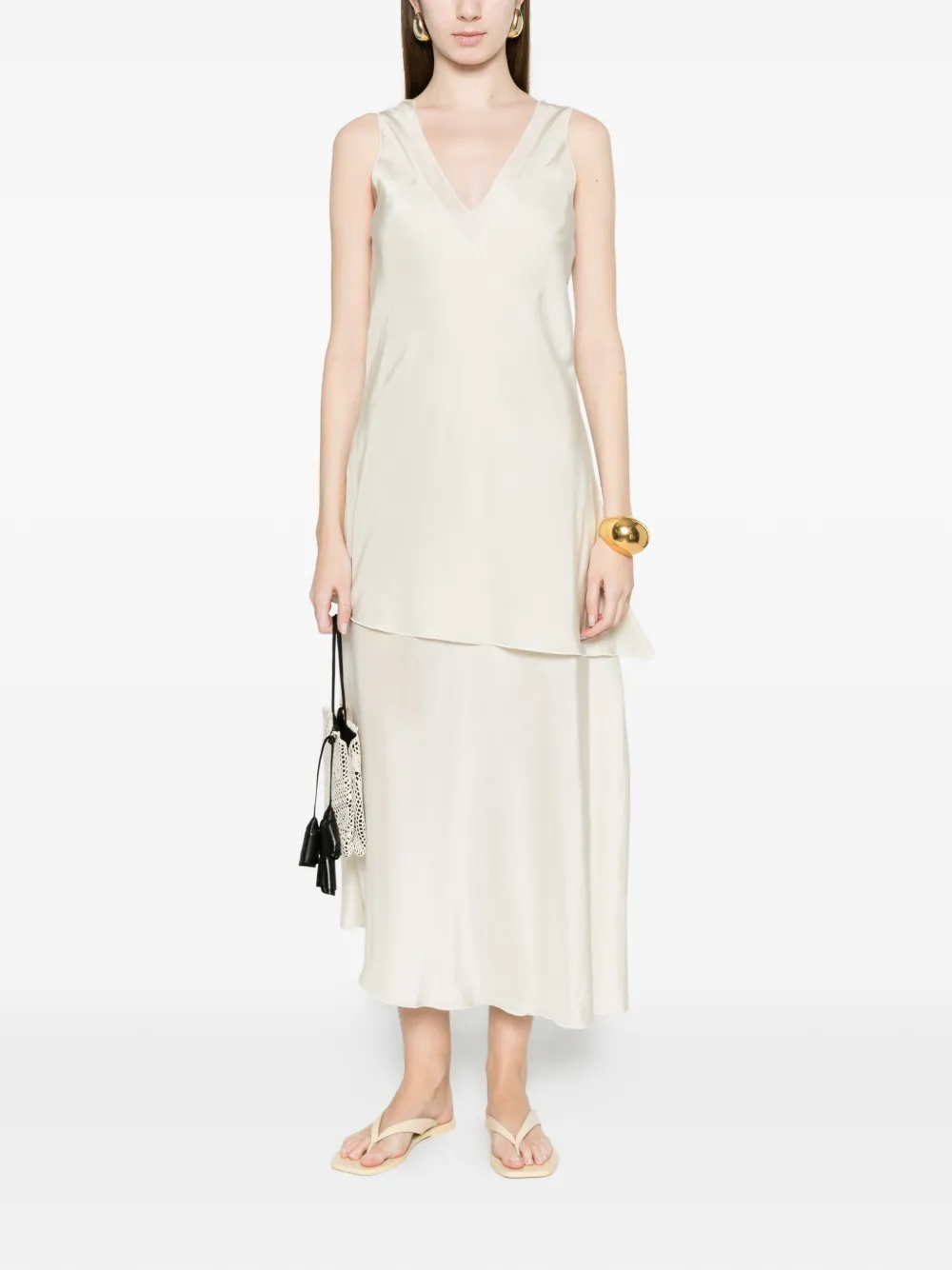  Barena Nova V-neck Asymmetric Dress - Neutrals 
