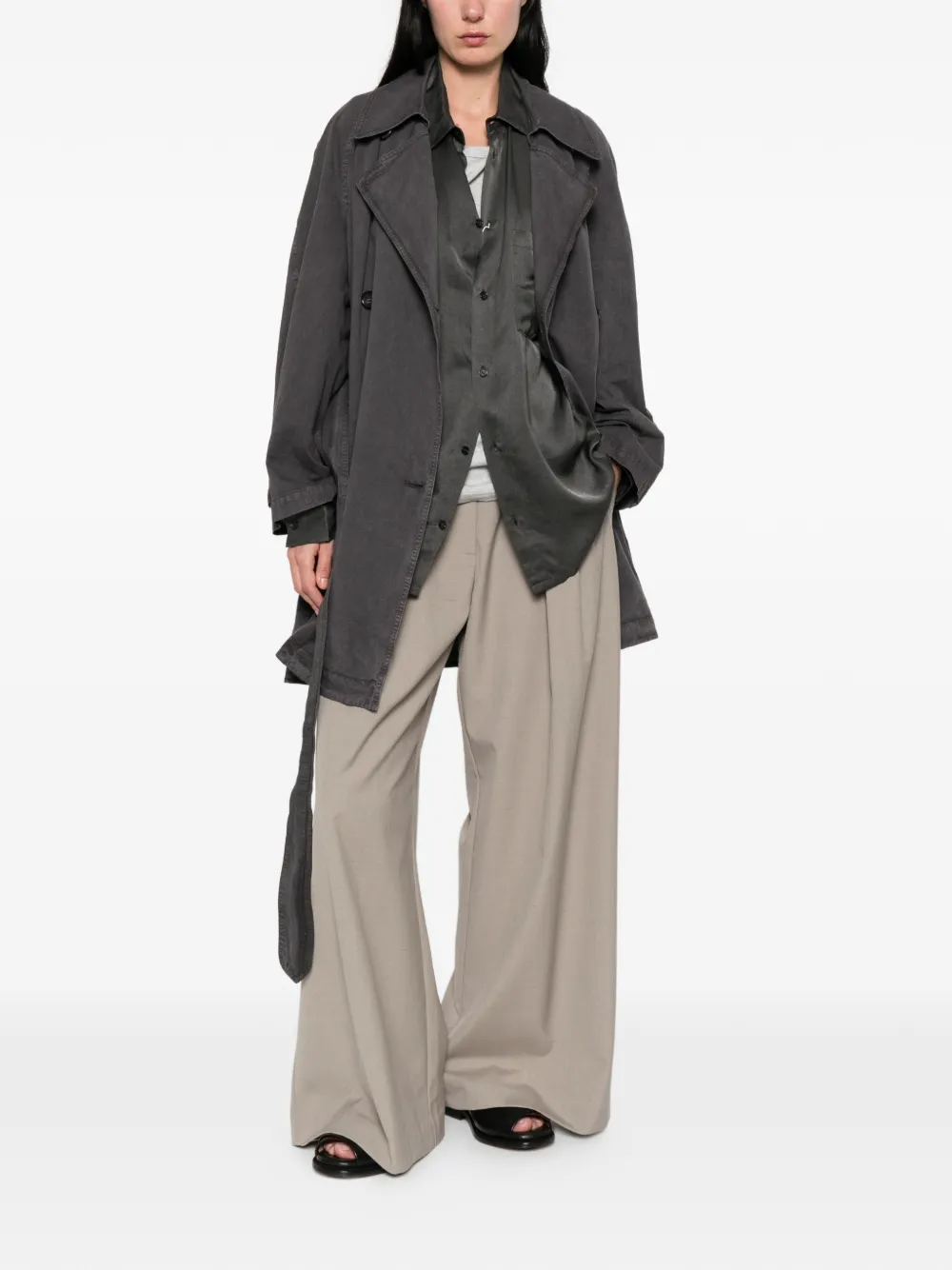  Low Classic Belted Double-breasted Coat - Grey 