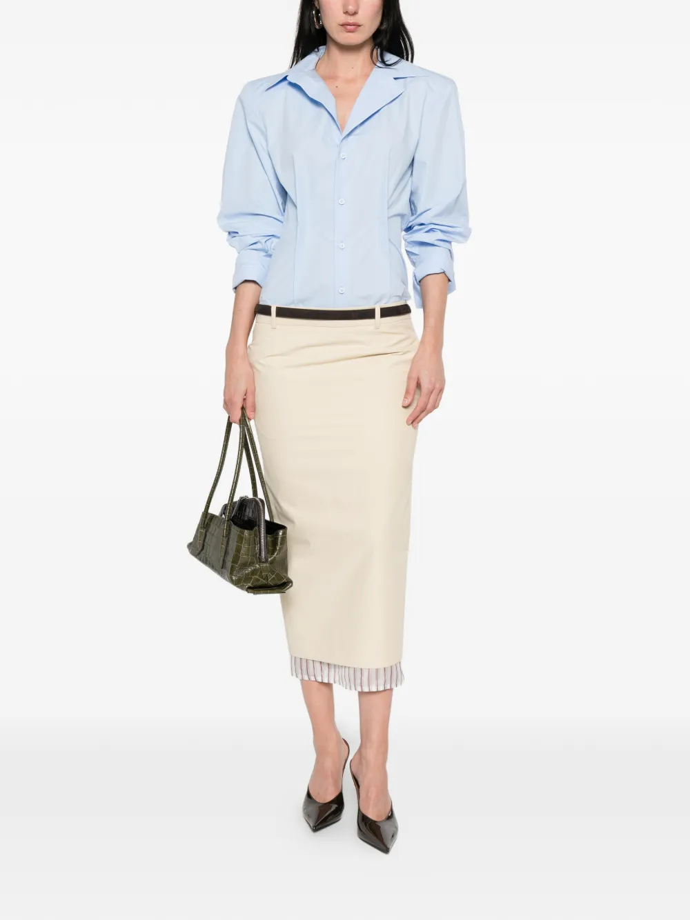 The Attico Midi-rok met gestreepte afwerking Beige