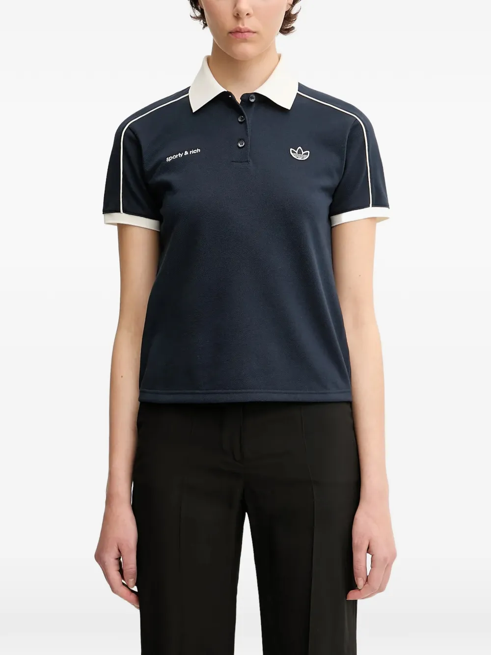 adidas x Sporty & Rich logo-detail polo shirt Blauw
