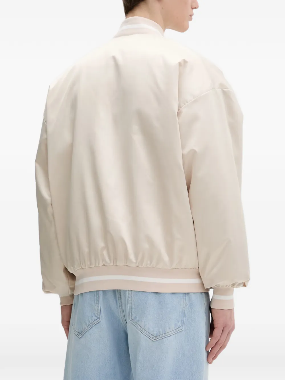 adidas Stadium logo-lettering bomber jacket Beige
