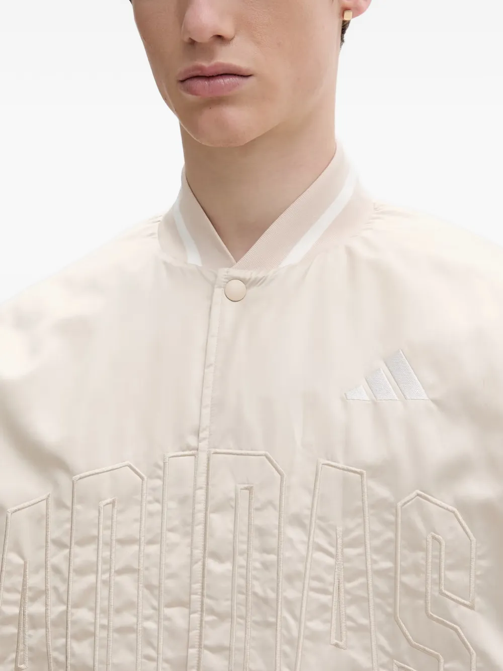 adidas Stadium logo-lettering bomber jacket Beige