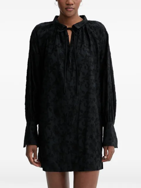 MUNTHE Betulli floral-embroidered long-sleeved tie-neck mini dress