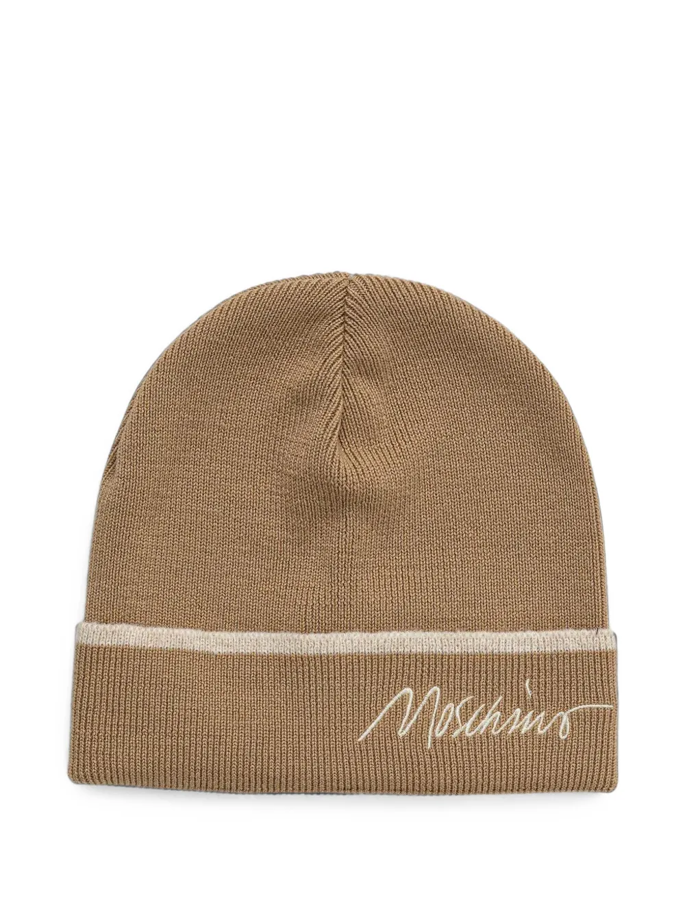 Moschino logo-embroidered stripe-detail beanie hat - Toni neutri