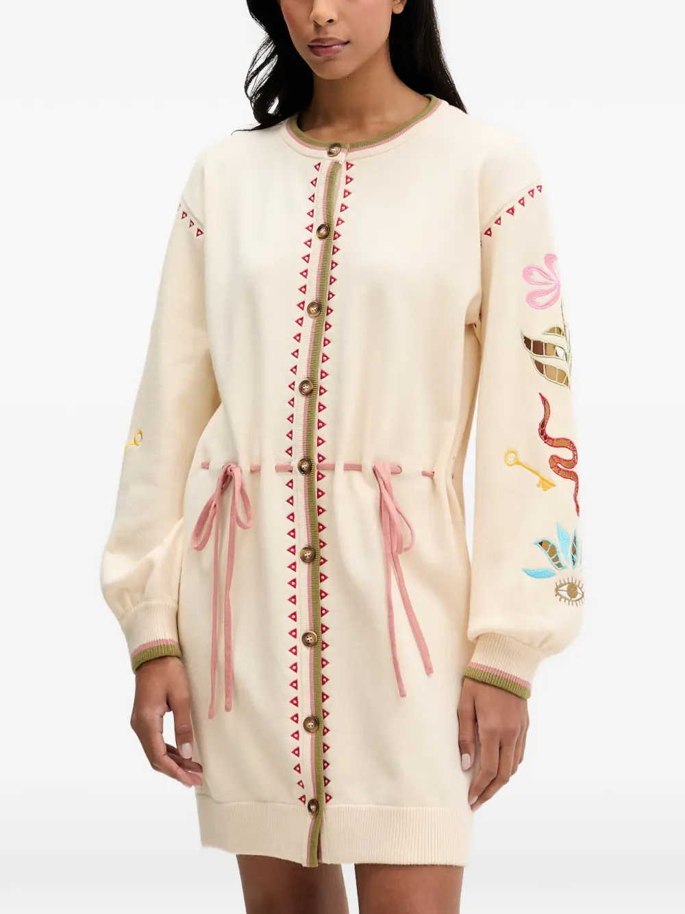 NEVER FULLY DRESSED embroidered drawstring mini dress - Bianco