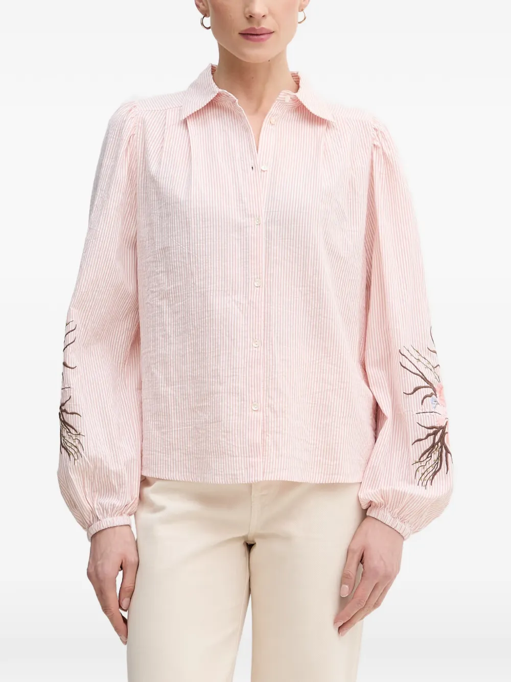 Mos Mosh Striped Embroidered Shirt In Pink