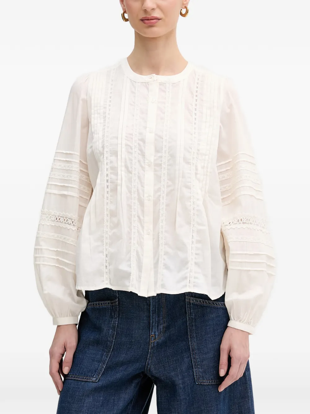 Mos Mosh Lace Panelled Shirt In Neutrals