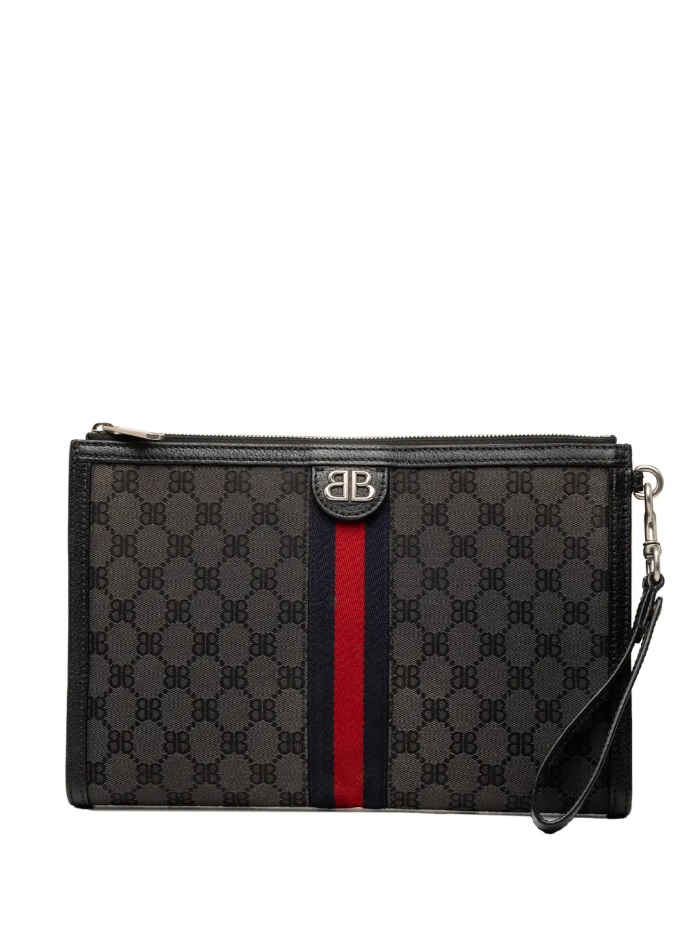 Balenciaga Pre-Owned 2022 The Hacker Project BB Canvas Web Ophidia clutch bag - Nero