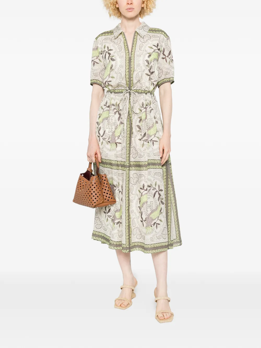 Tory Burch Bird midi-jurk met paisley-print Beige