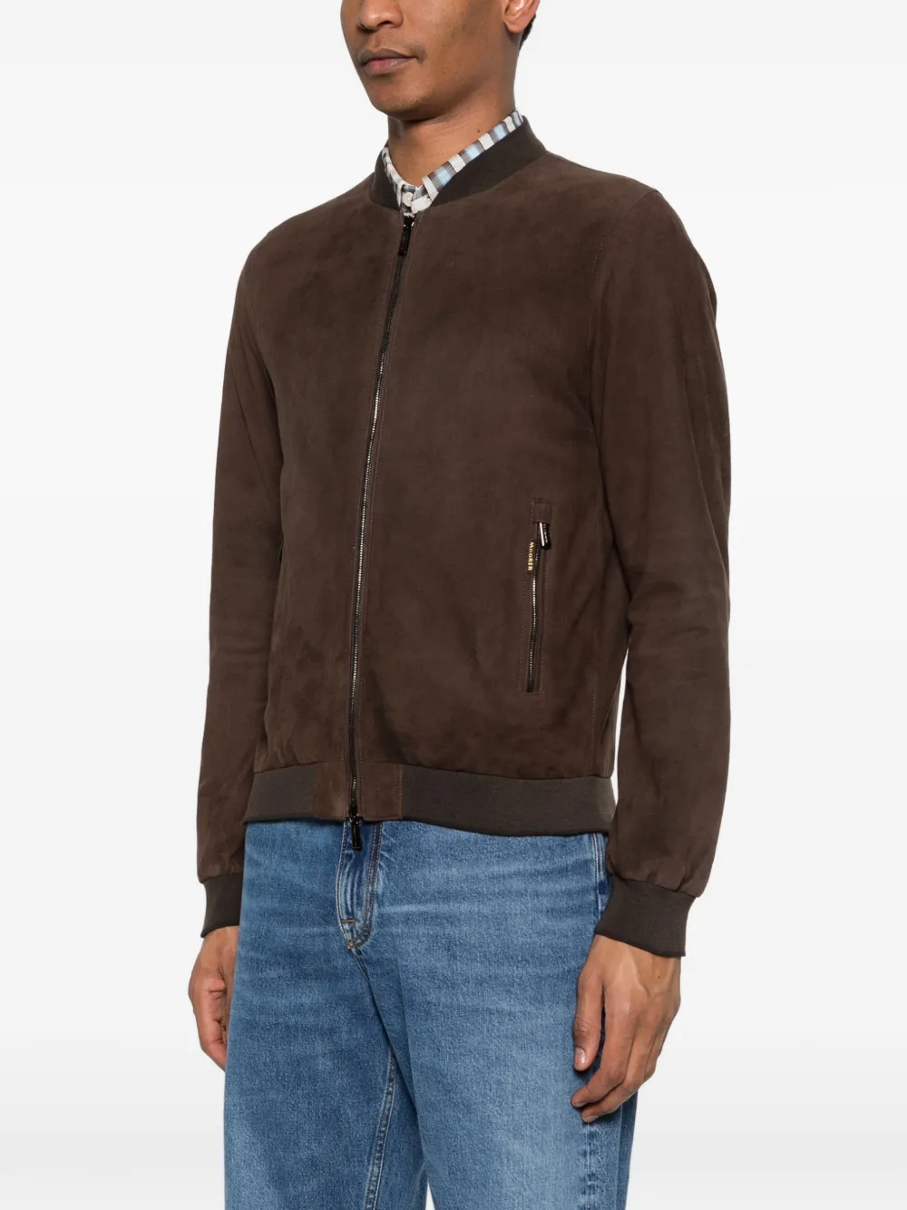  Moorer Suede Bomber Jacket - Brown 