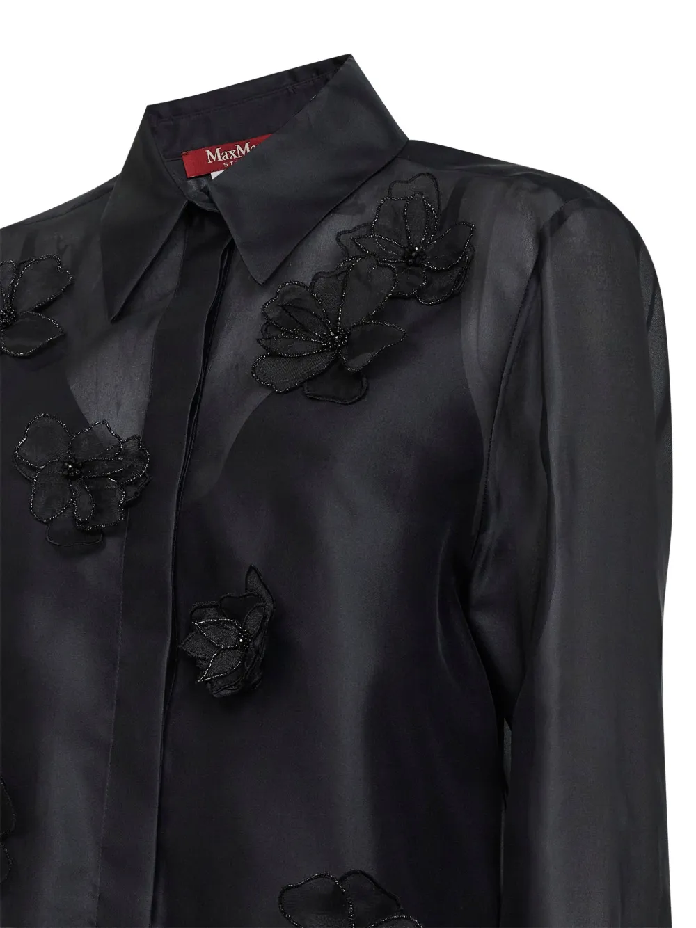 Max Mara Blouse met kralen en bloemen Zwart