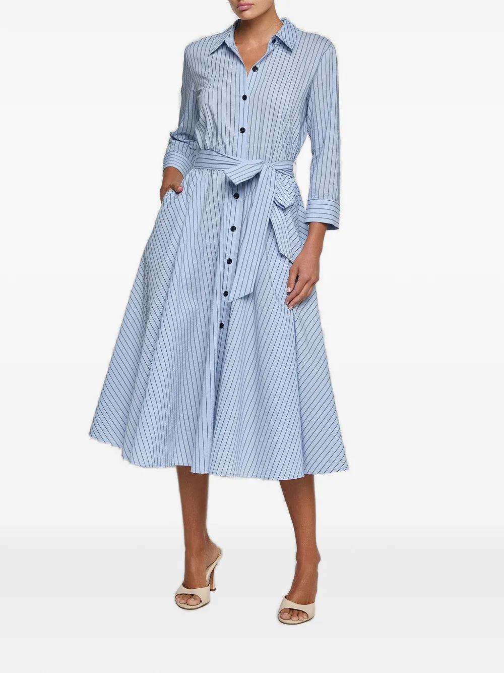 L'Agence Ralphie gestreepte midi-blousejurk Blauw