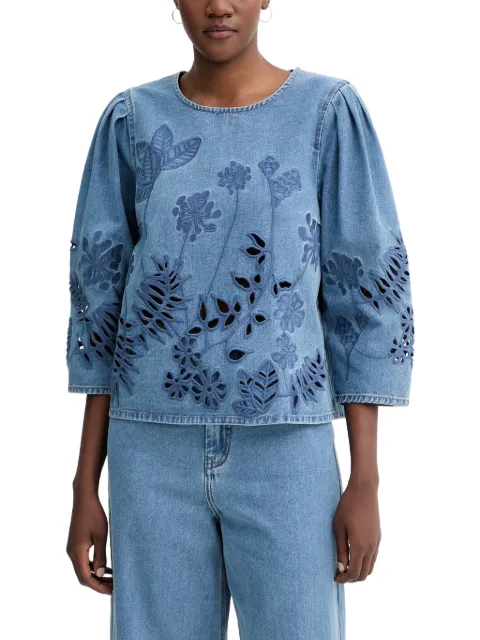 MUNTHE Bramble embroidered cut-out denim blouse