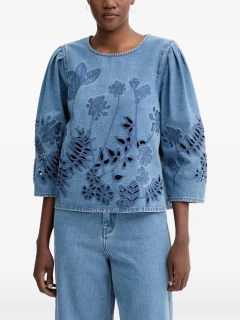 MUNTHE Bramble embroidered cut-out denim blouse